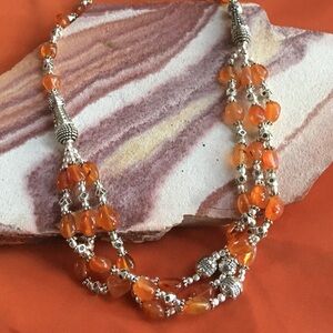 Carnelian and Boho Tibetan silver beaded necklace NWT